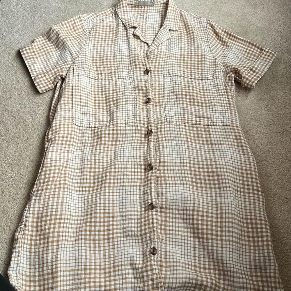Everlane White Tan Buttoned Mini Dress
